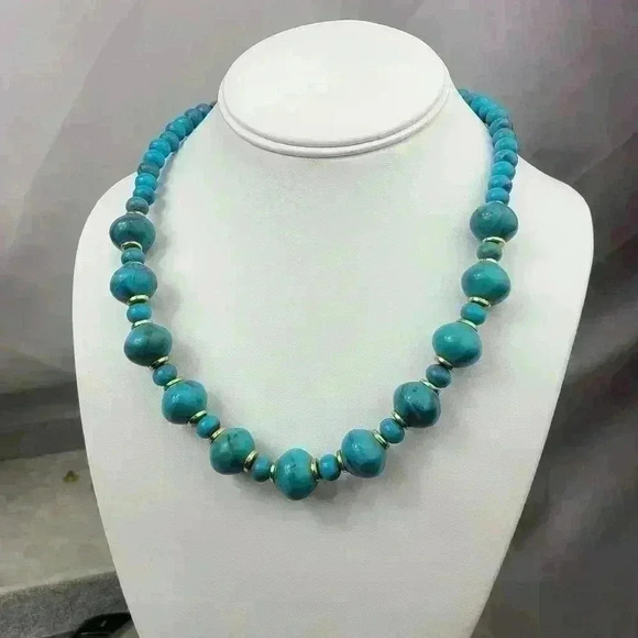Vintage Turquoise? faux Turquoise with gold beads necklace - Picture 9 of 16
